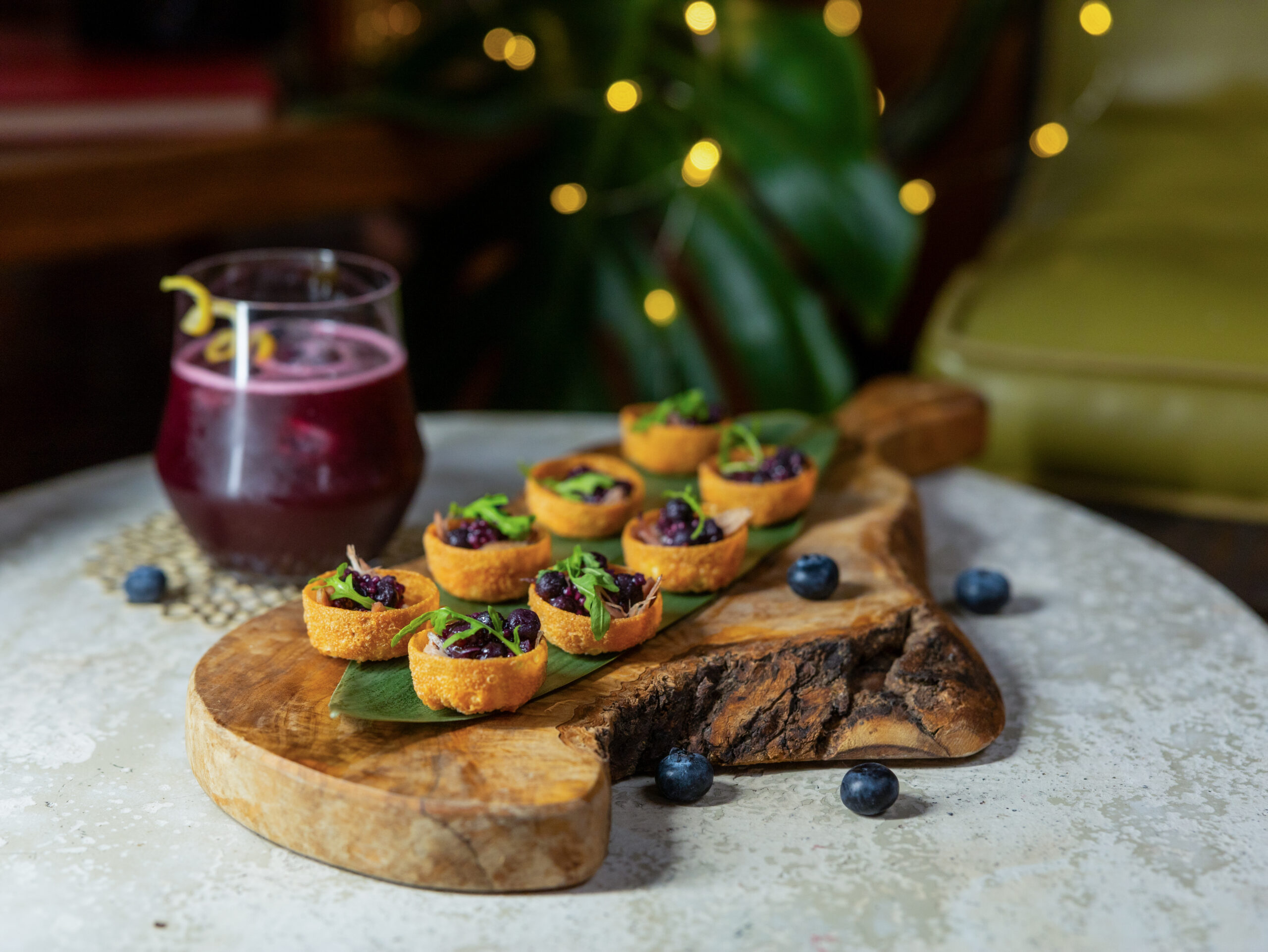 Duck Confit canapés with Silver Valley Farms blueberries