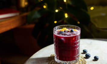 A blueberry cocktail with Sake