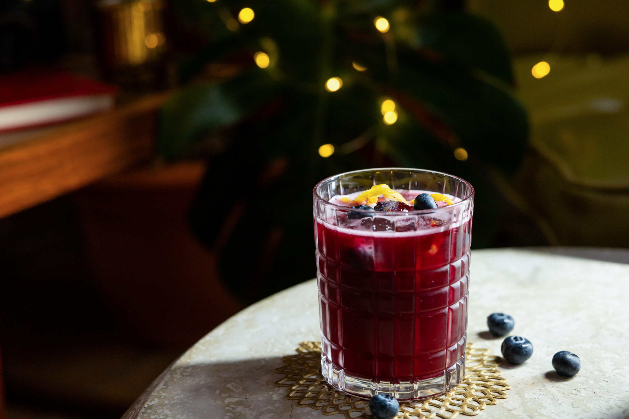 A blueberry cocktail with Sake