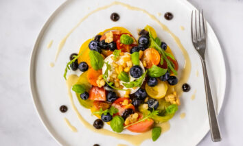 A Silver Valley Farms blueberry and burrata salad.