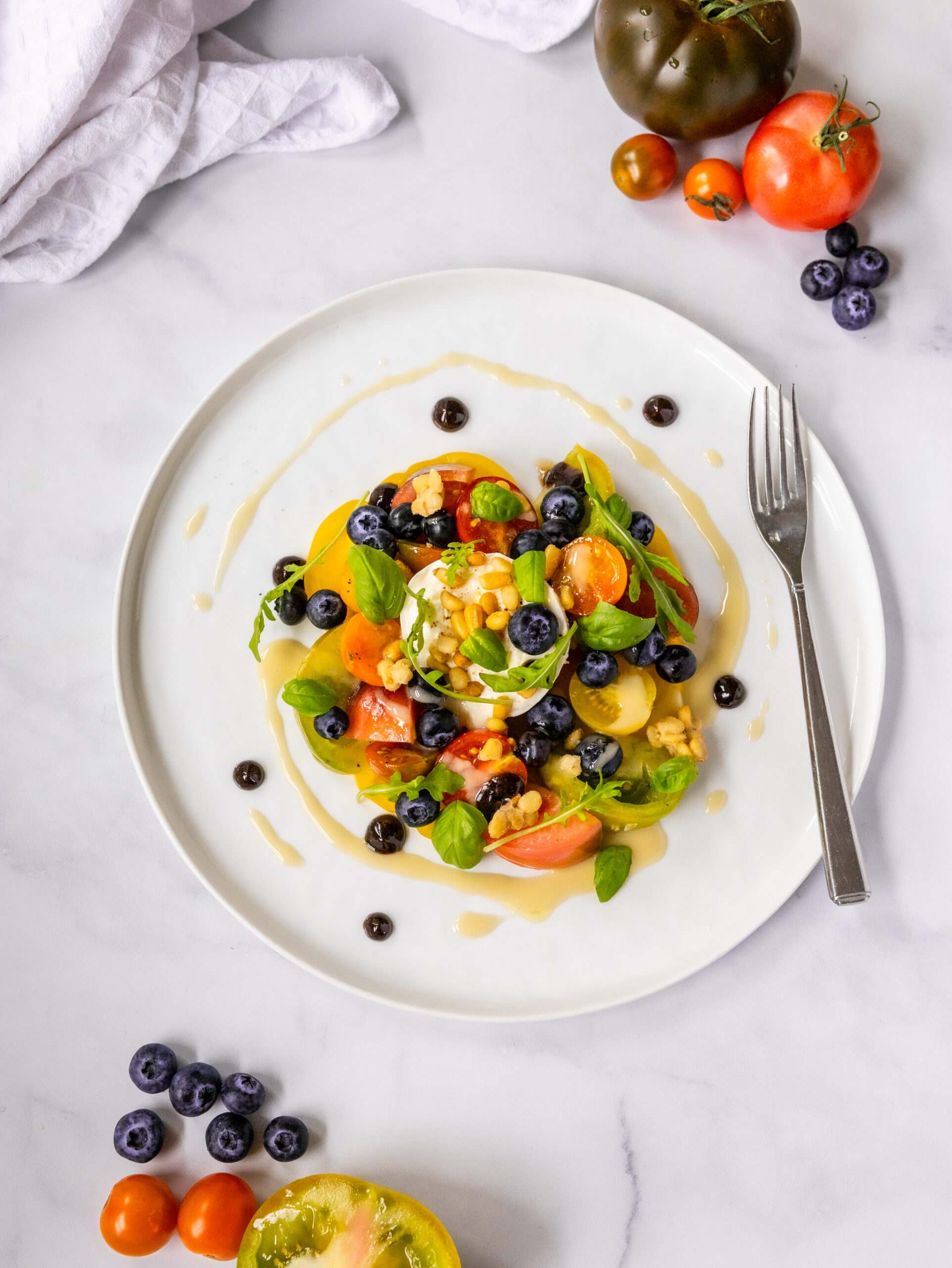 A Silver Valley Farms blueberry and burrata salad.